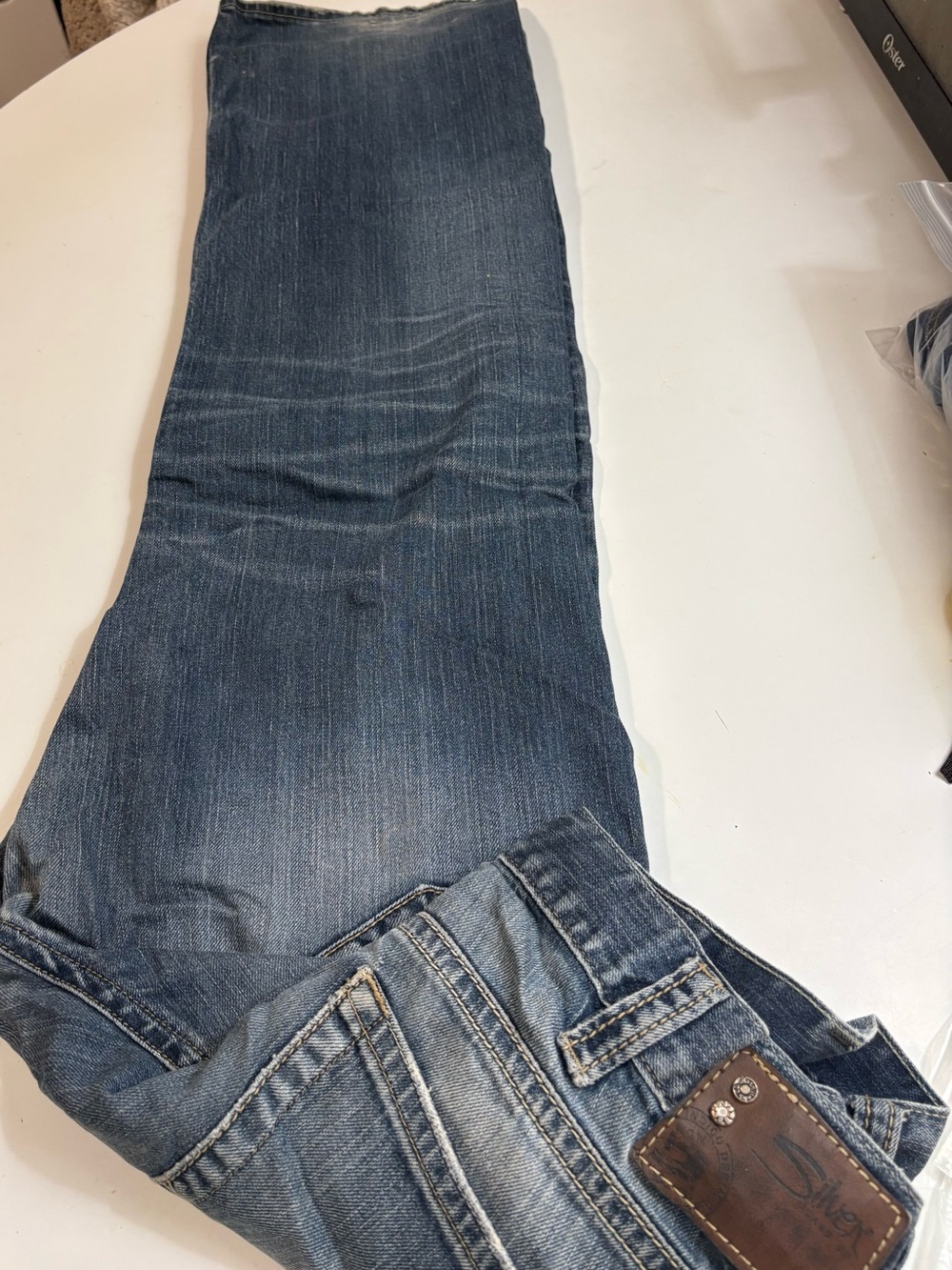 Mens Silver ZAC relaxed Bootcut Jeans big stitched, Leather & Silver Accents